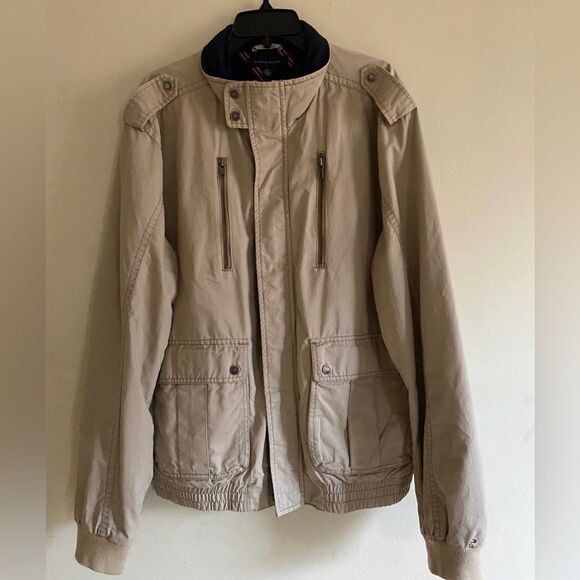 Tommy Hilfiger Men's Tan 100% Cotton Shell Lined Full Zip Snaps Jacket Size XL - Picture 1 of 8